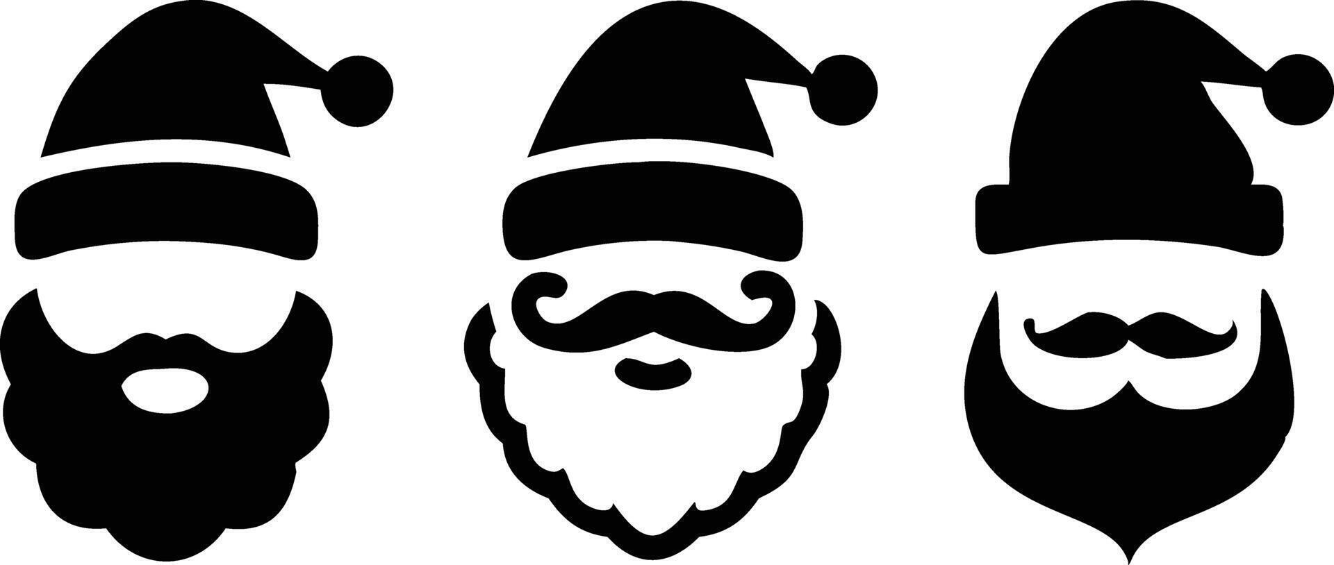 Three Santa Claus Heads Silhouette Icons with Hats and Beards vector