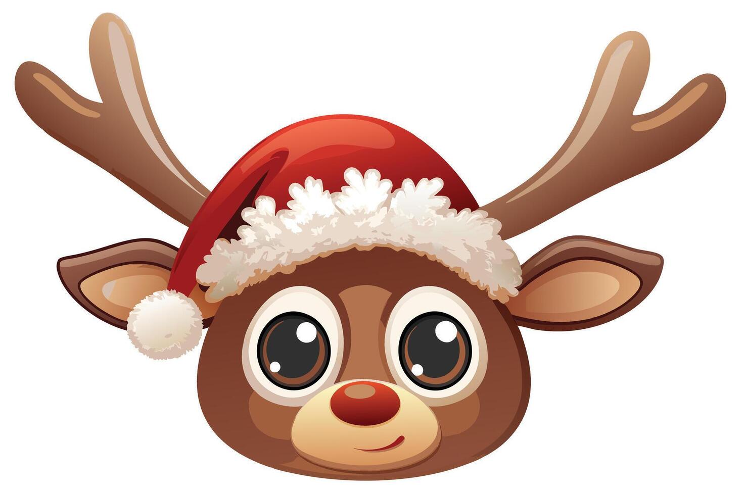 Cartoon Reindeer with Red Nose Wearing Santa Hat vector