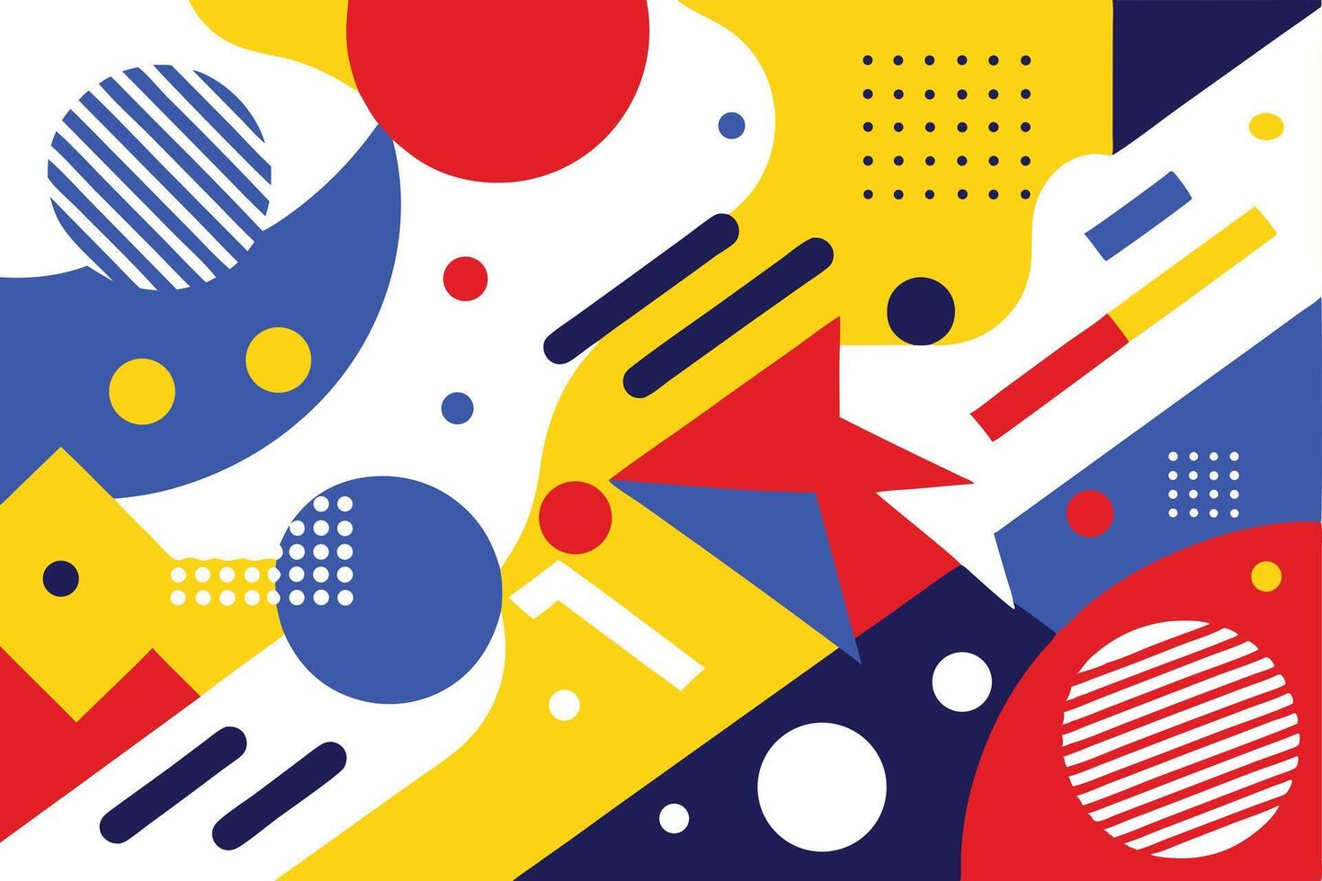 Abstract Geometric Shapes Pattern Design with Circles, Stars and Lines on White vector