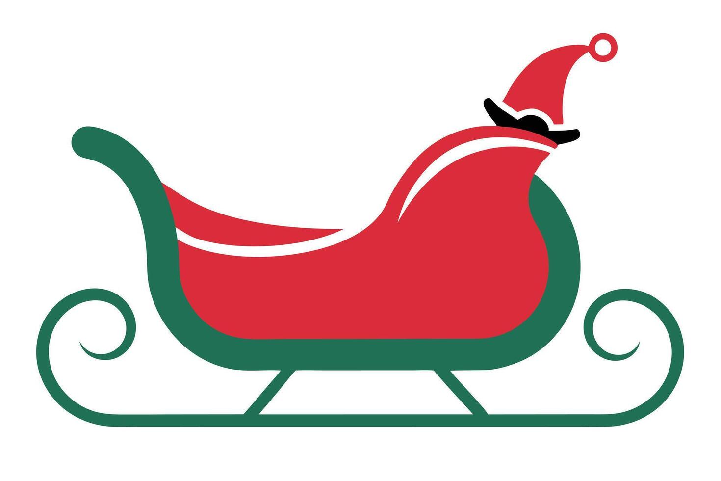 Red Sleigh with Elf Hat Festive Green Base Design vector
