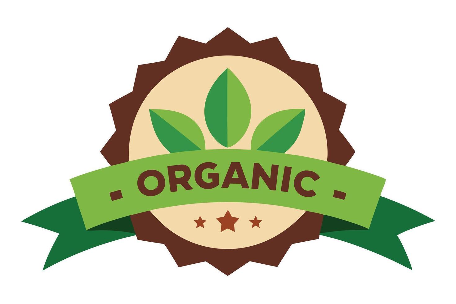 Organic Leaves Ribbon Emblem on Brown Rosette with Stars vector