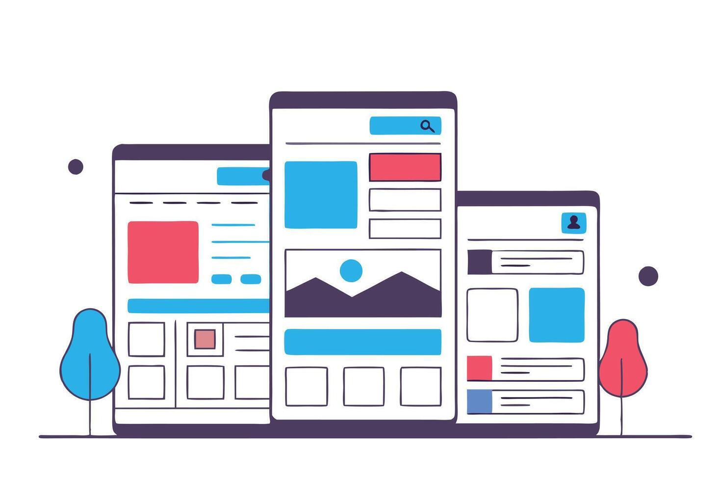 Three Mobile Phone Screens with Abstract Web Layouts vector
