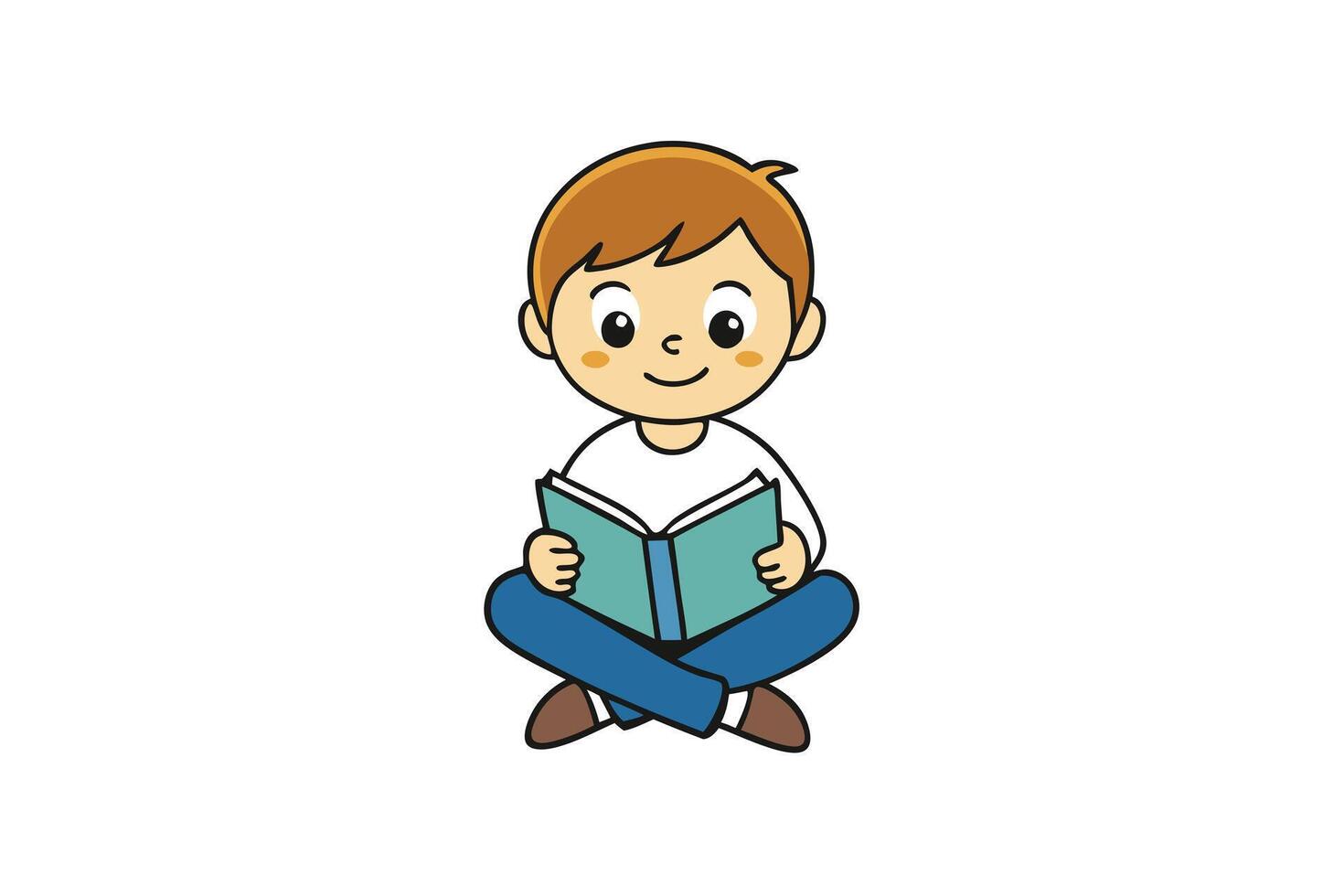 Cartoon Boy with Book Sitting Cross Legged vector