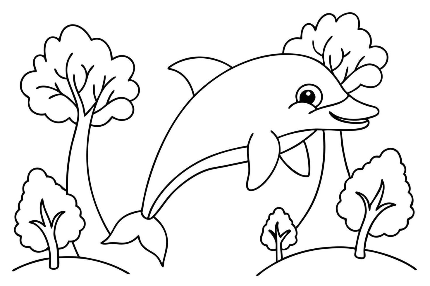 Cartoon Dolphin Leaping Above Trees Design vector