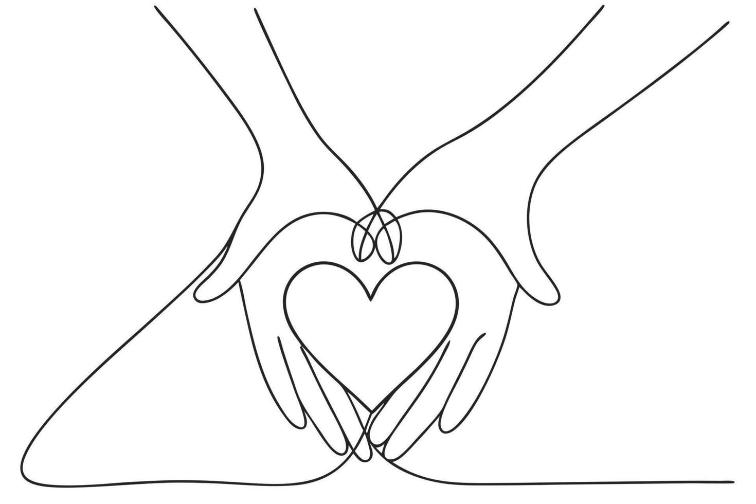 Continuous Line Drawing of Heart Shape Made With Two Hands vector