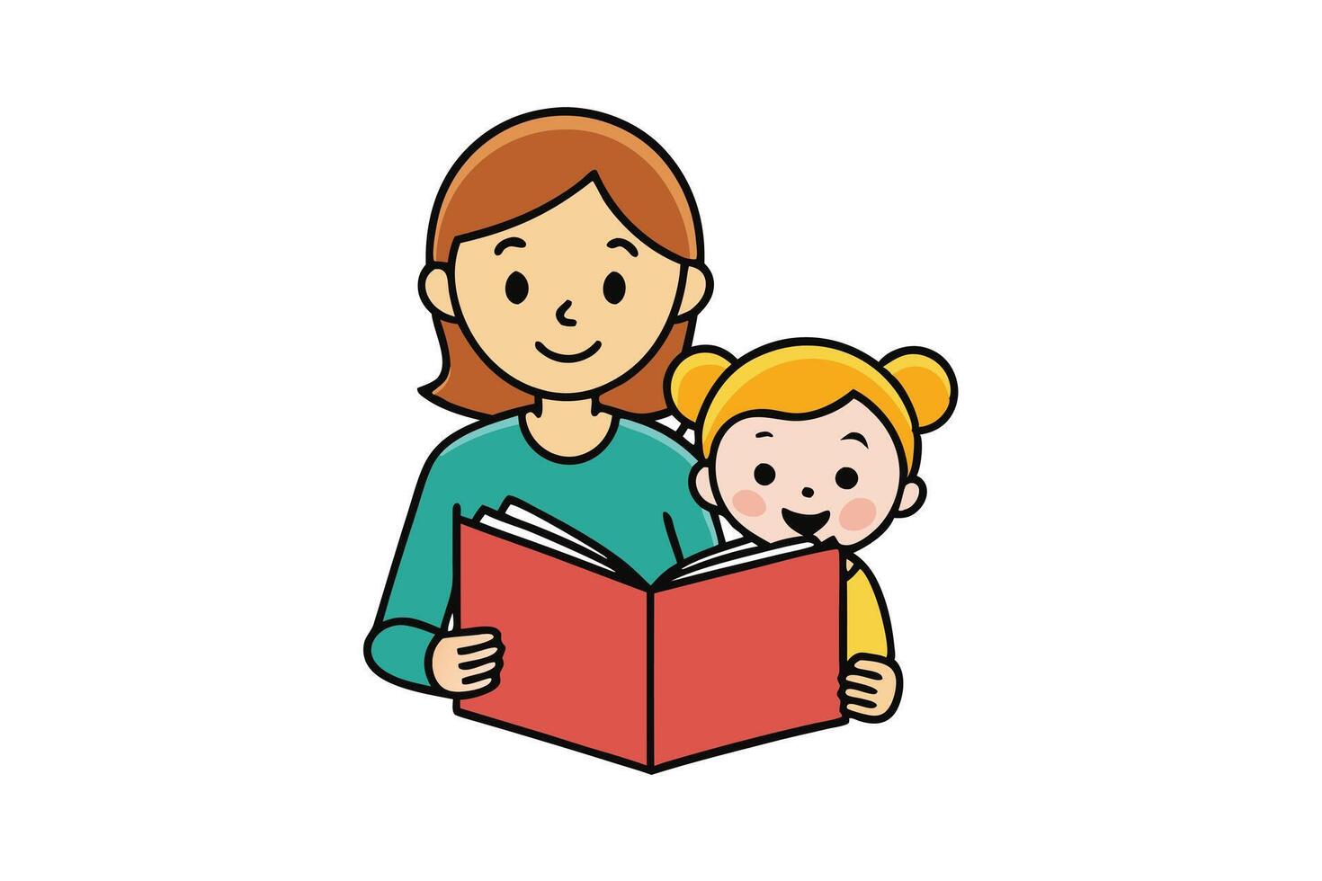 Mother with Daughter Reading Book vector