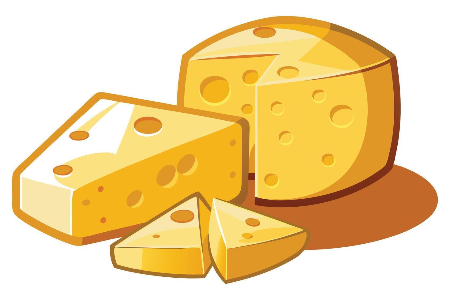 Cartoon Yellow Cheese Blocks With Holes, Various Shapes vector