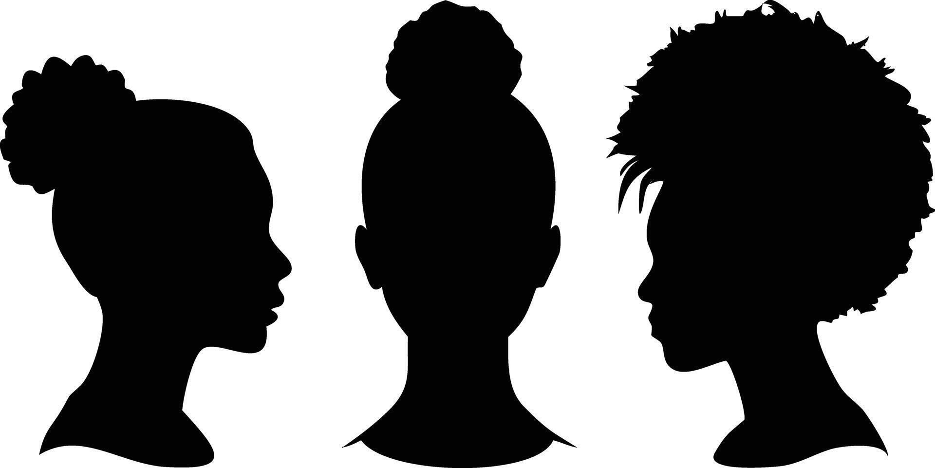 Three Black Woman Silhouettes with Different Hairstyles on White Background vector