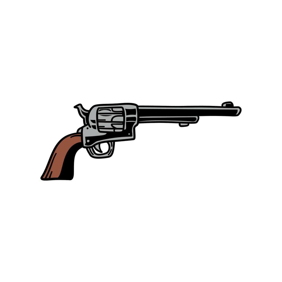 pistol revolve hand drawing illustration vector