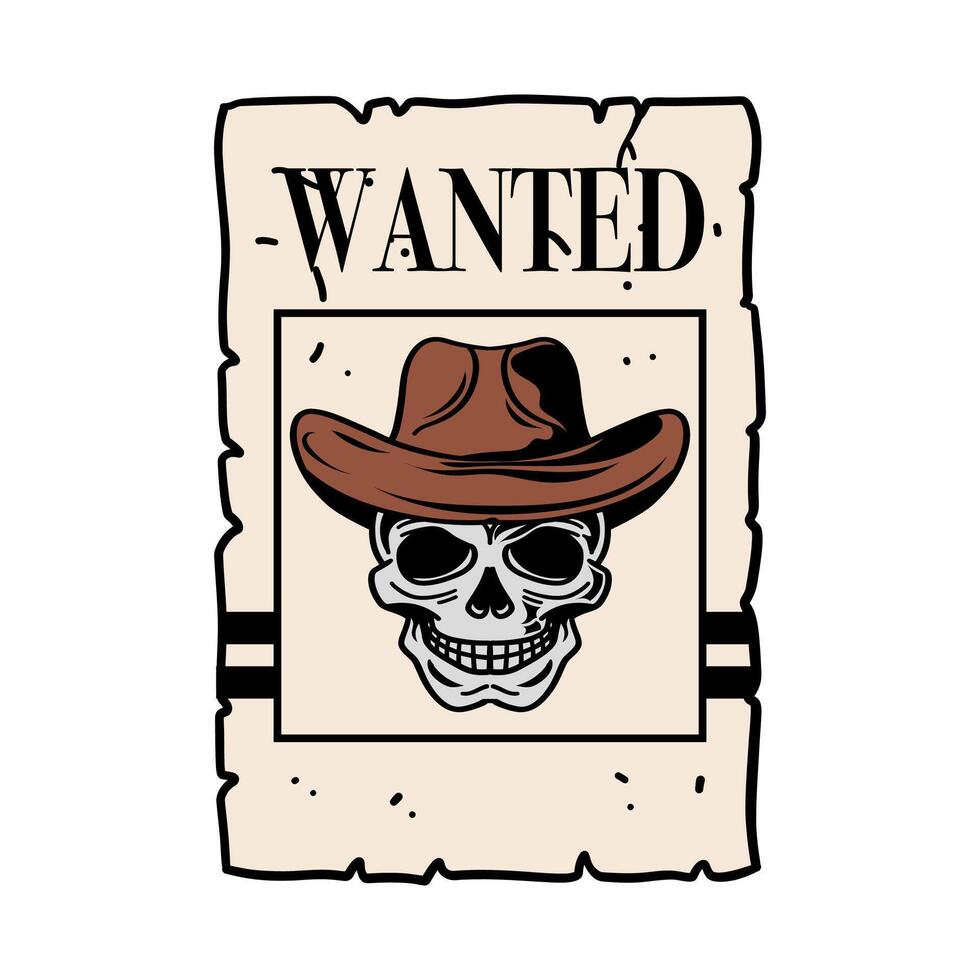 head skull cowboy wanted illustration for mascot, logo, template design, etc vector