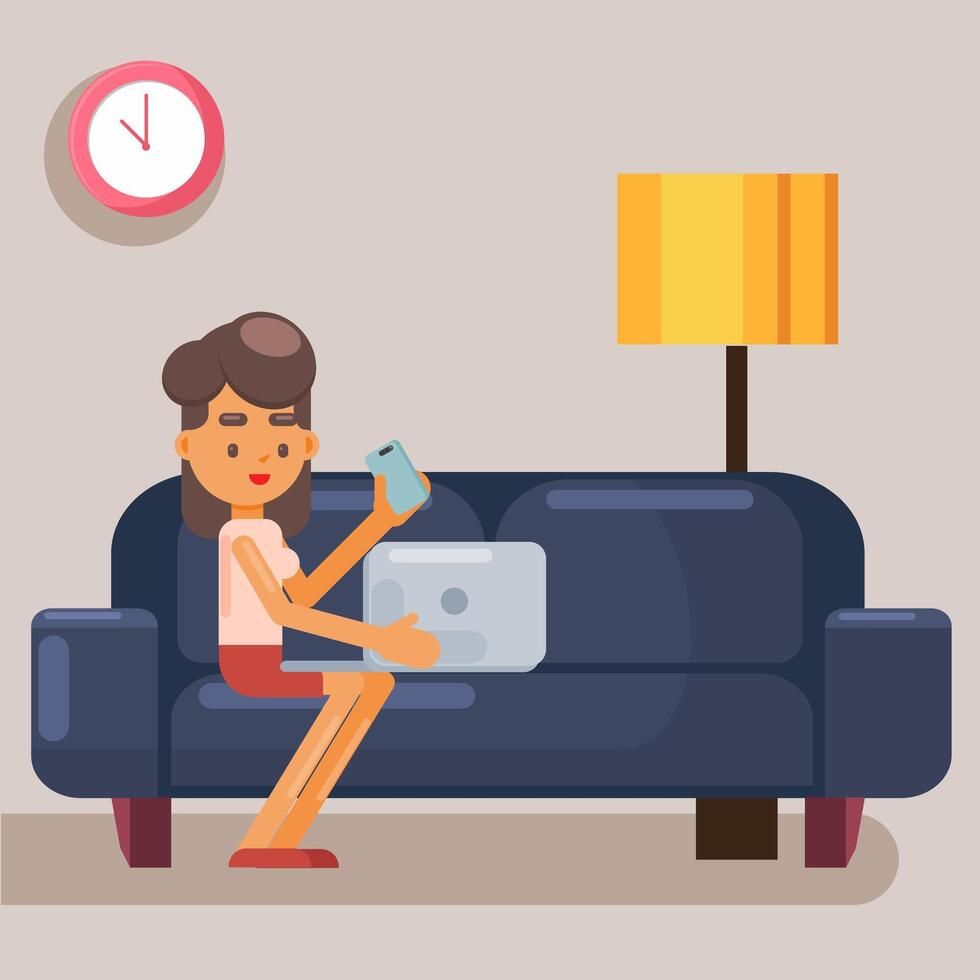 Businesswoman still online meeting with his client, work from home, work from anywhere vector