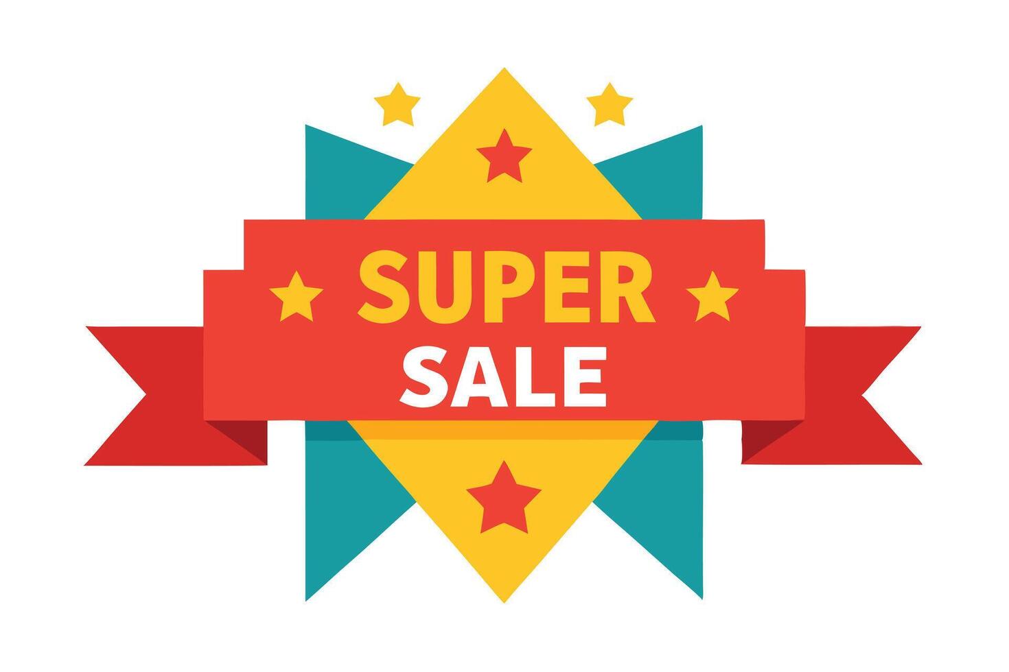 Geometric Badge with Red Ribbon and Stars Featuring Yellow and Teal Shapes vector