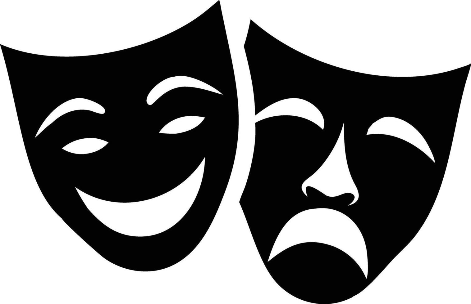 Comedy and Tragedy Masks, Two Contrasting Theatre Expressions, in Black and White vector
