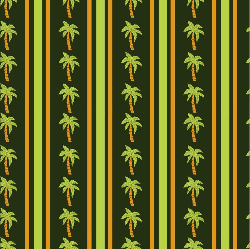 Tropical palm tree pattern with green and yellow stripes vector