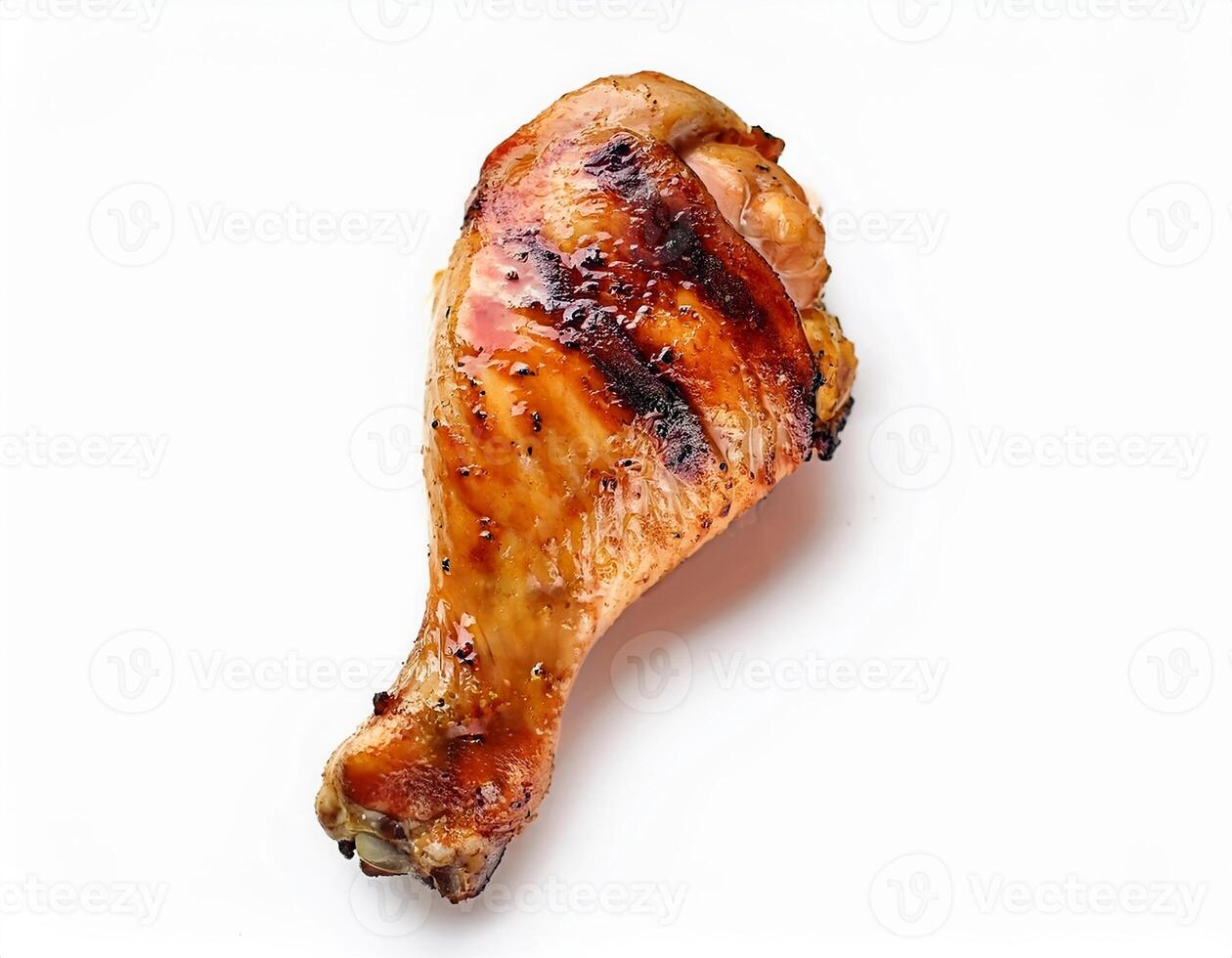 Delicious Grilled Chicken Drumstick Isolated on White Background Perfect for Food Blogs and Culinary Websites photo