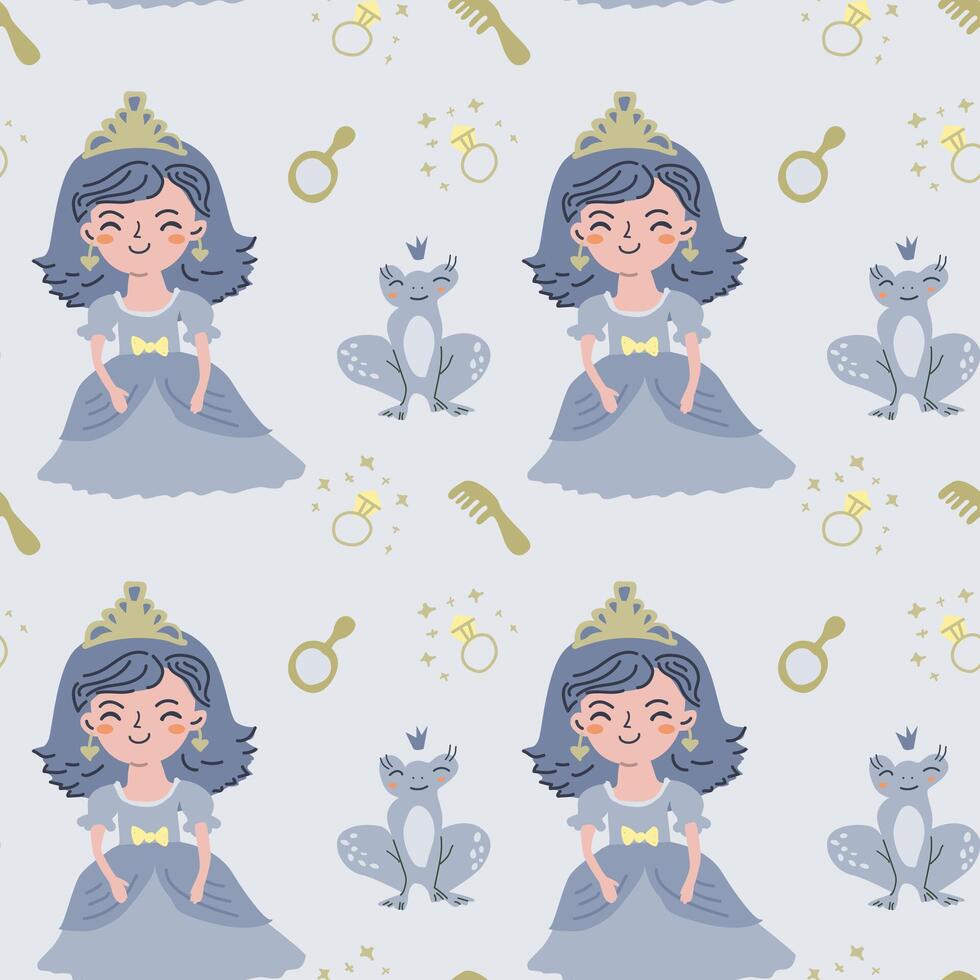 Whimsical princess and fairy tale pattern for textile and craft design vector