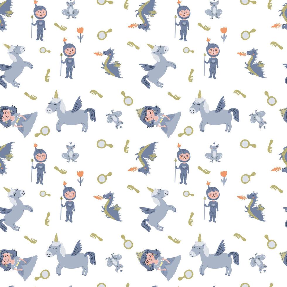 Enchanting princess and magical creatures pattern for design and crafts vector