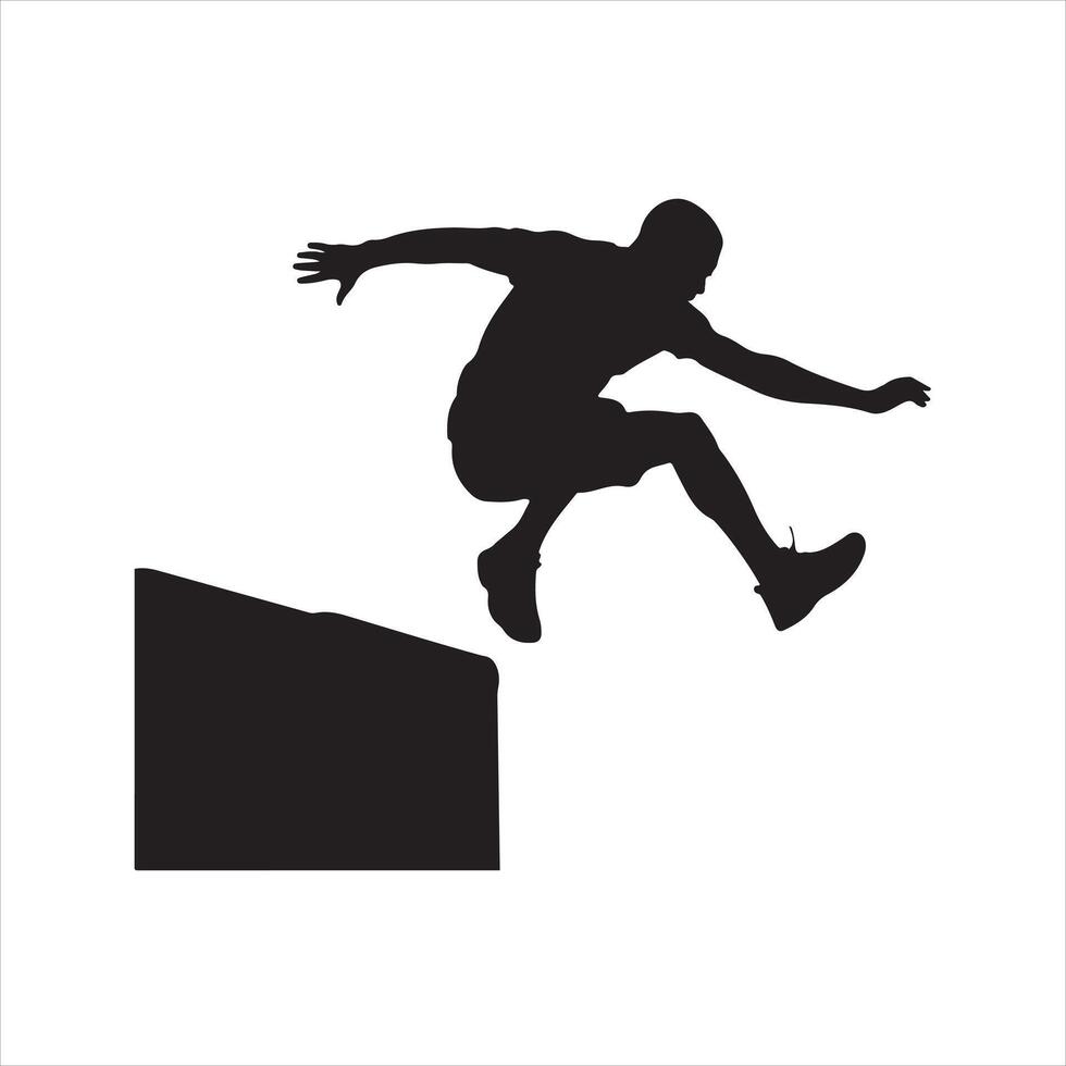 Man Performing Parkour Trick Over a Barrier with One Hand Landing black silhouette vector