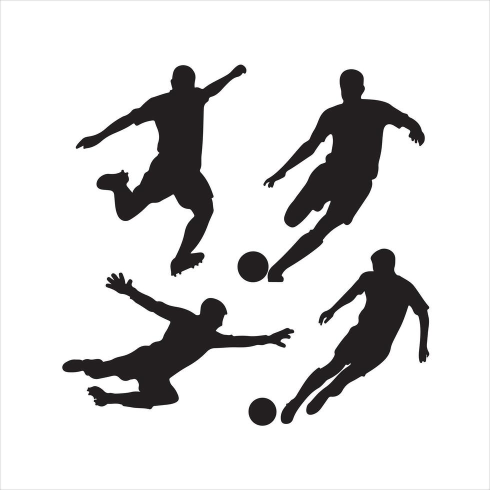 figures of soccer players in various dynamic black silhouette vector