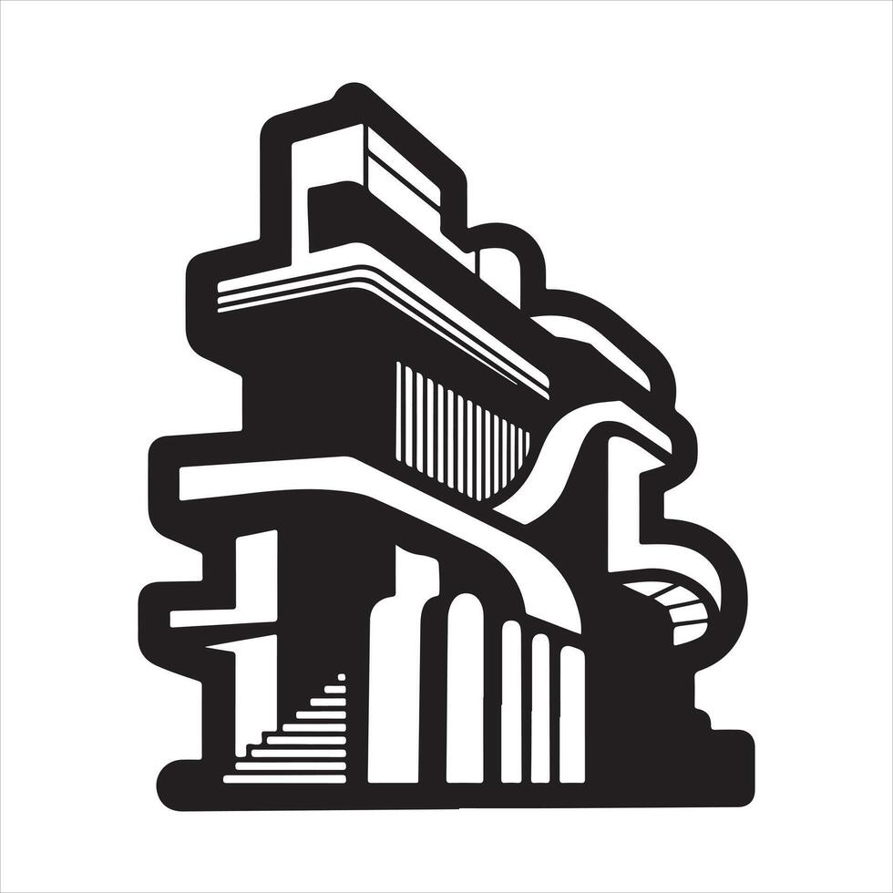 An abstract architecture with a thick outline silhouette black vector