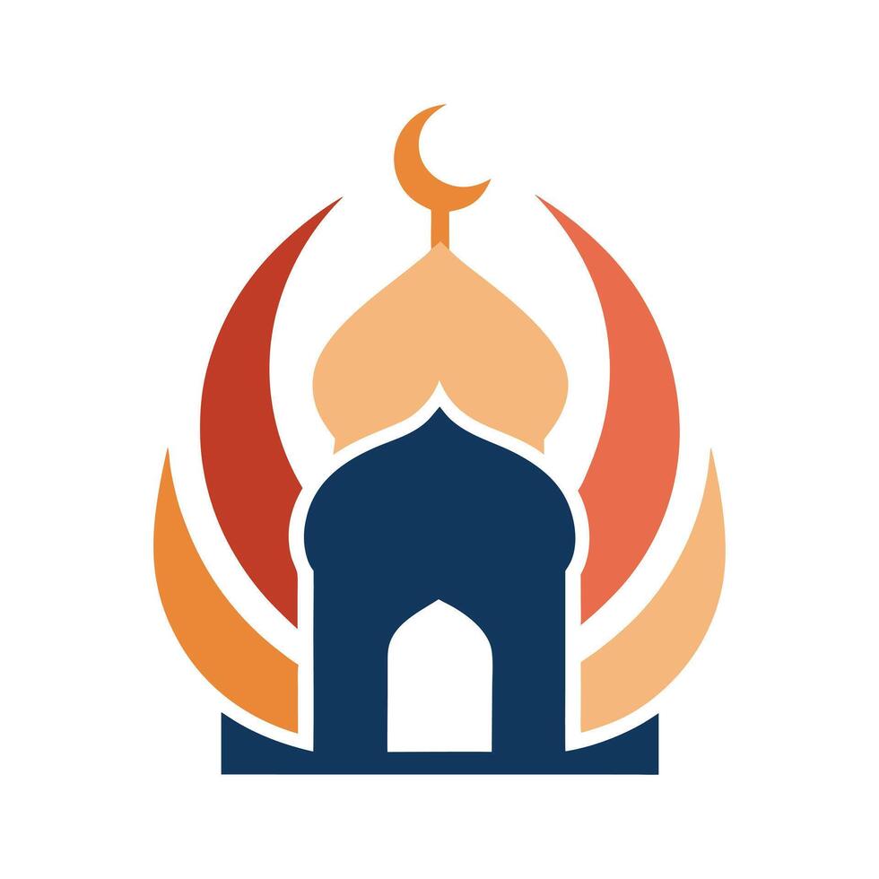 Islamic Symbol A beautifully crafted illustration showcasing the iconic architecture of a mosque, complete with a crescent moon atop its dome. vector