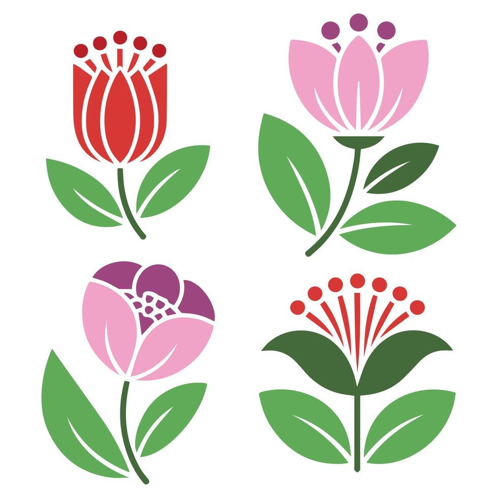 Stylized floral illustration featuring colorful flowers and botanical leaves vector