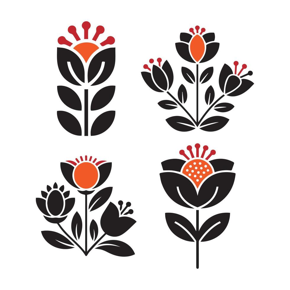 Silhouette floral illustration with flowers and leaves on white background vector