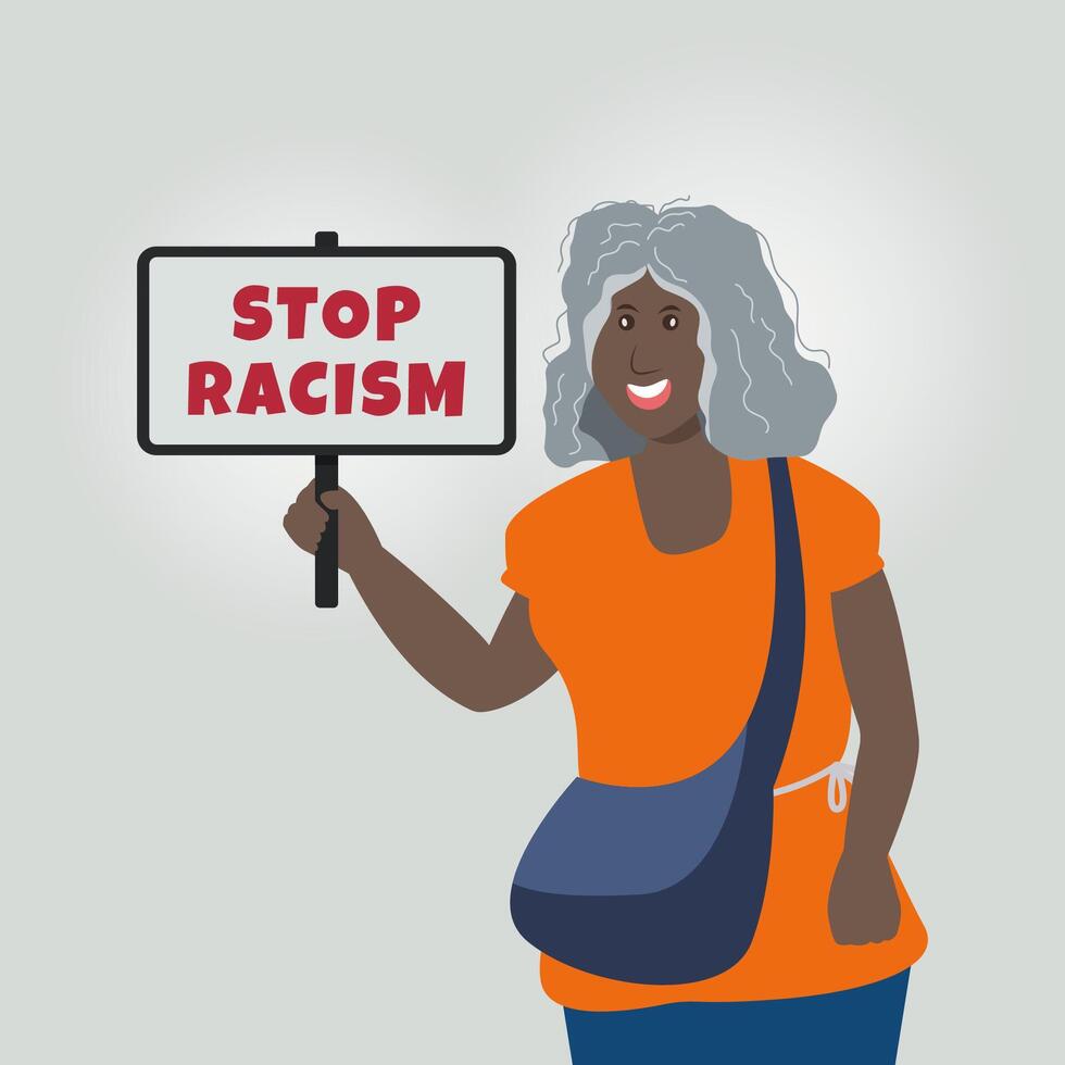 Woman hold the sign of stop racism. Anti racism campaign illustration vector