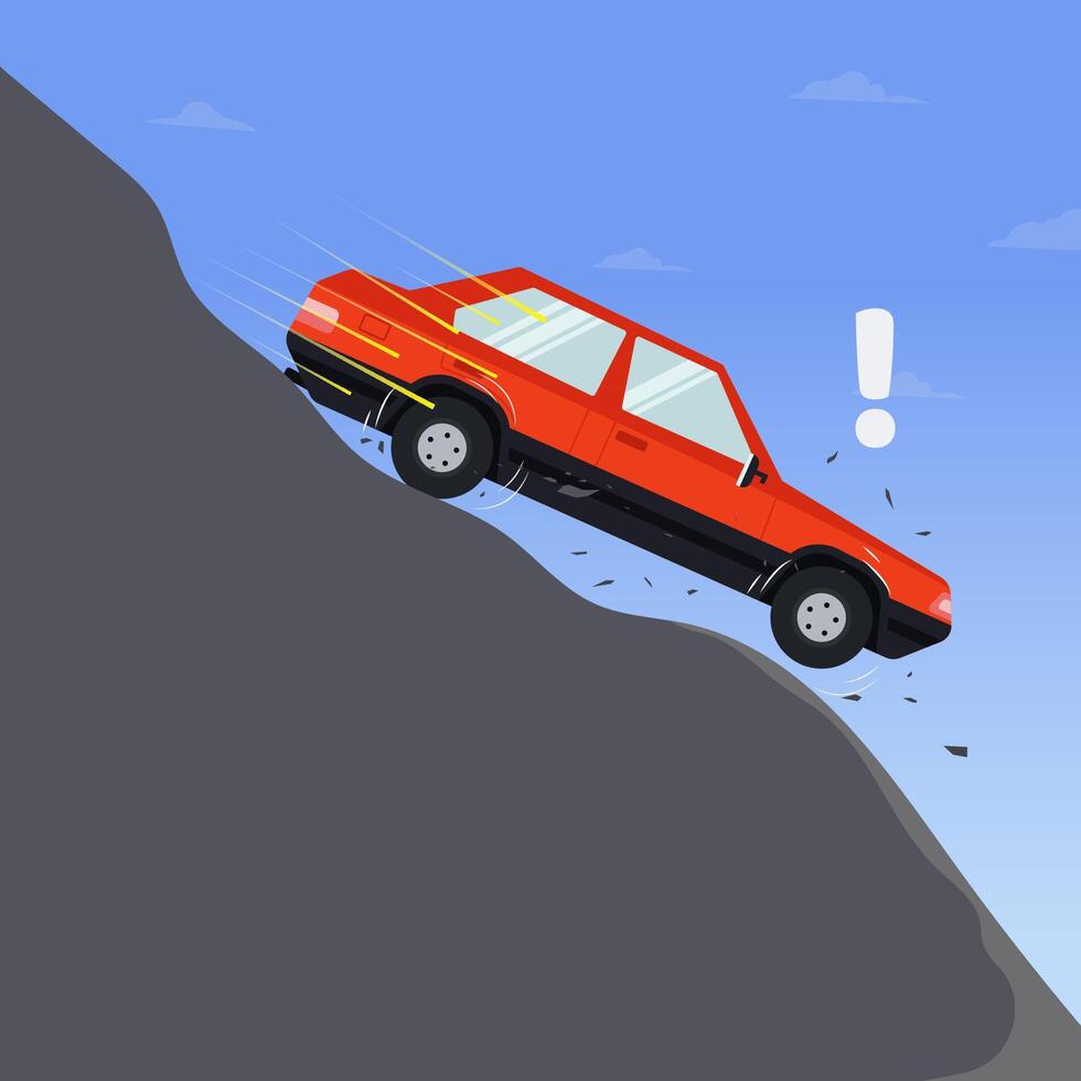 Car break fail on steep descent graphic design illustration vector