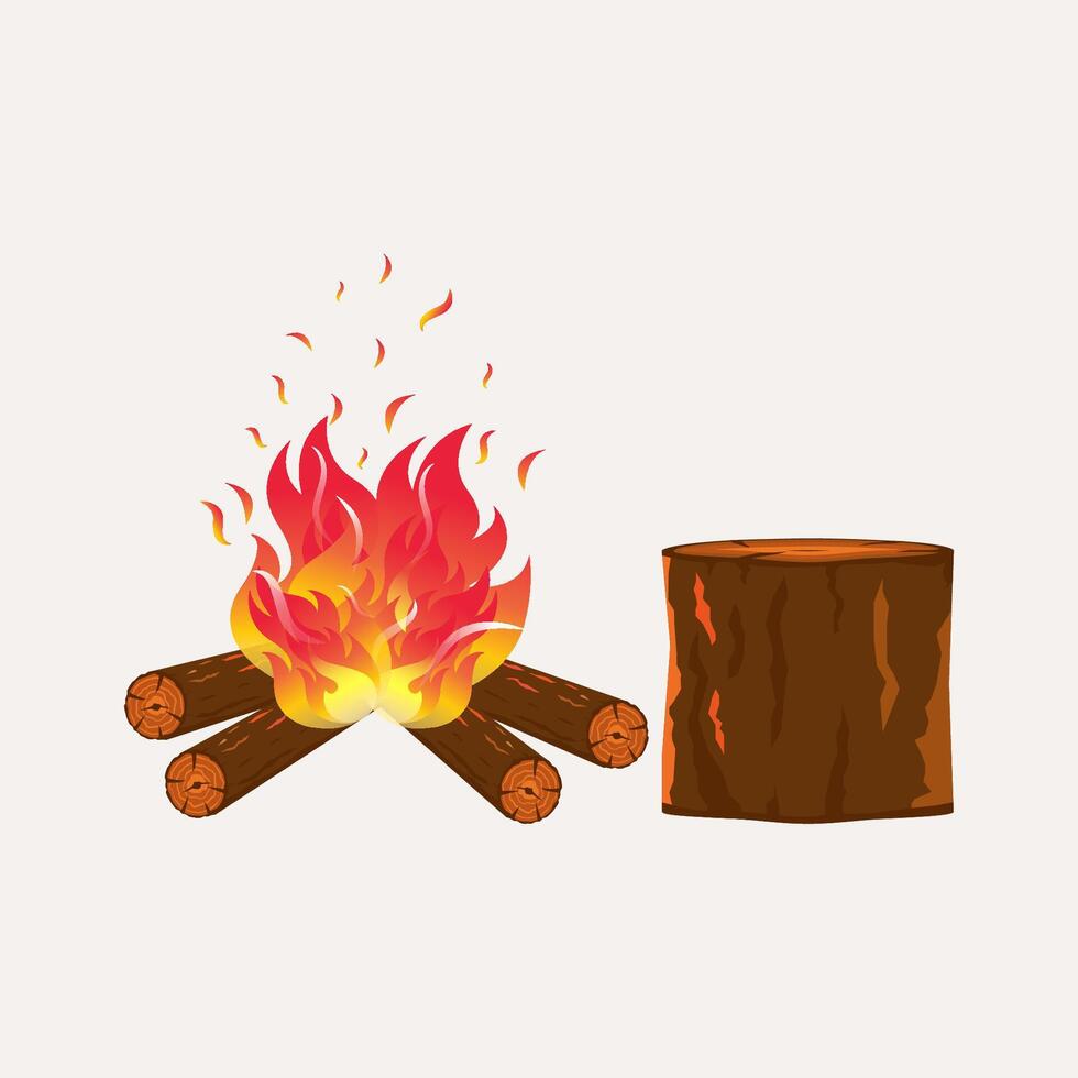 Bonfire with sparks an a piece of wood to sit illustration vector