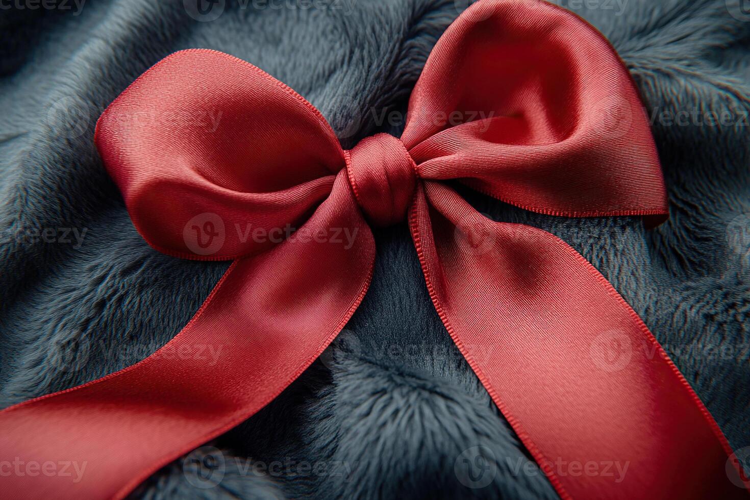 Red bow with ribbon on expensive fur coat. Holiday and gift concept. Generated by artificial intelligence photo