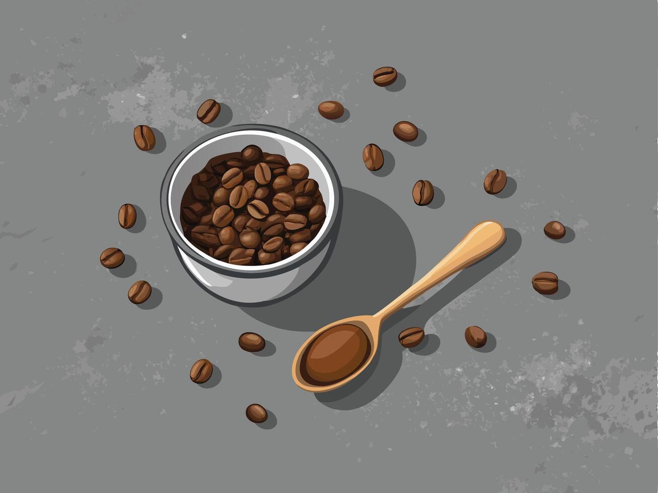 Roasting coffee beans in a wooden spoon vector