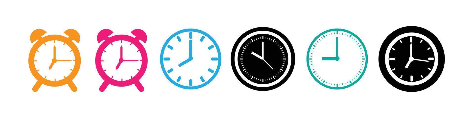 Clock icons in different color. Time icon . watch icon symbol. Alarm icon. vector