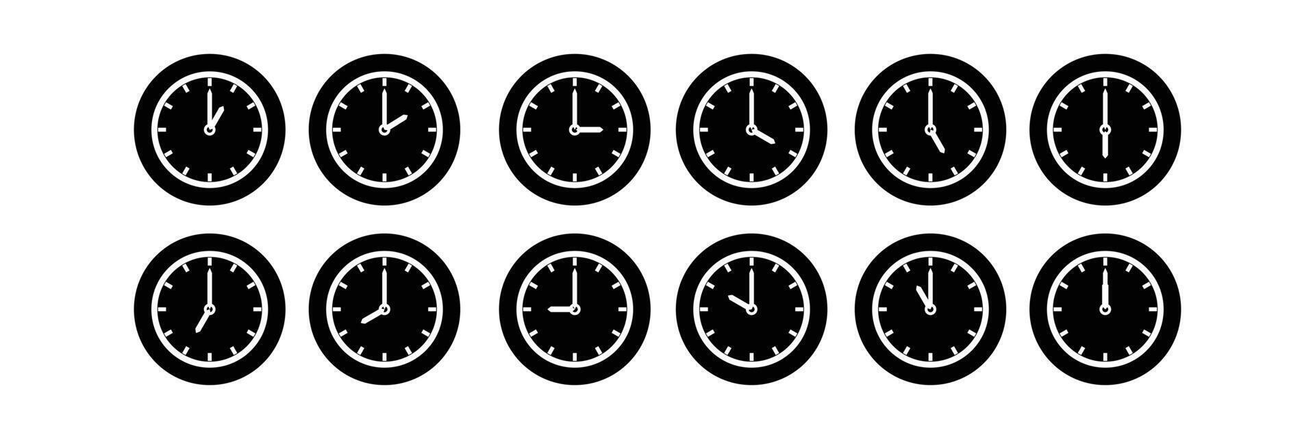 black clock icons. clock icon in different timer sign icon. Schedule timer sign for UI designs. vector