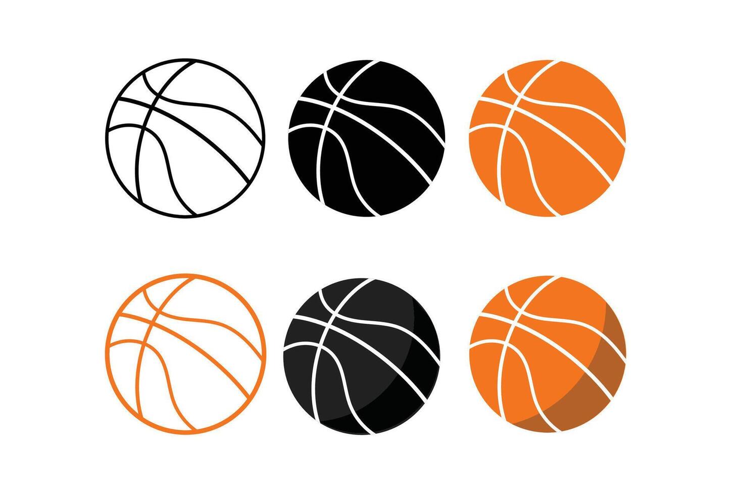 Basketball icon set in flat and line style. Basket ball symbol, Basketball logo in different style vector