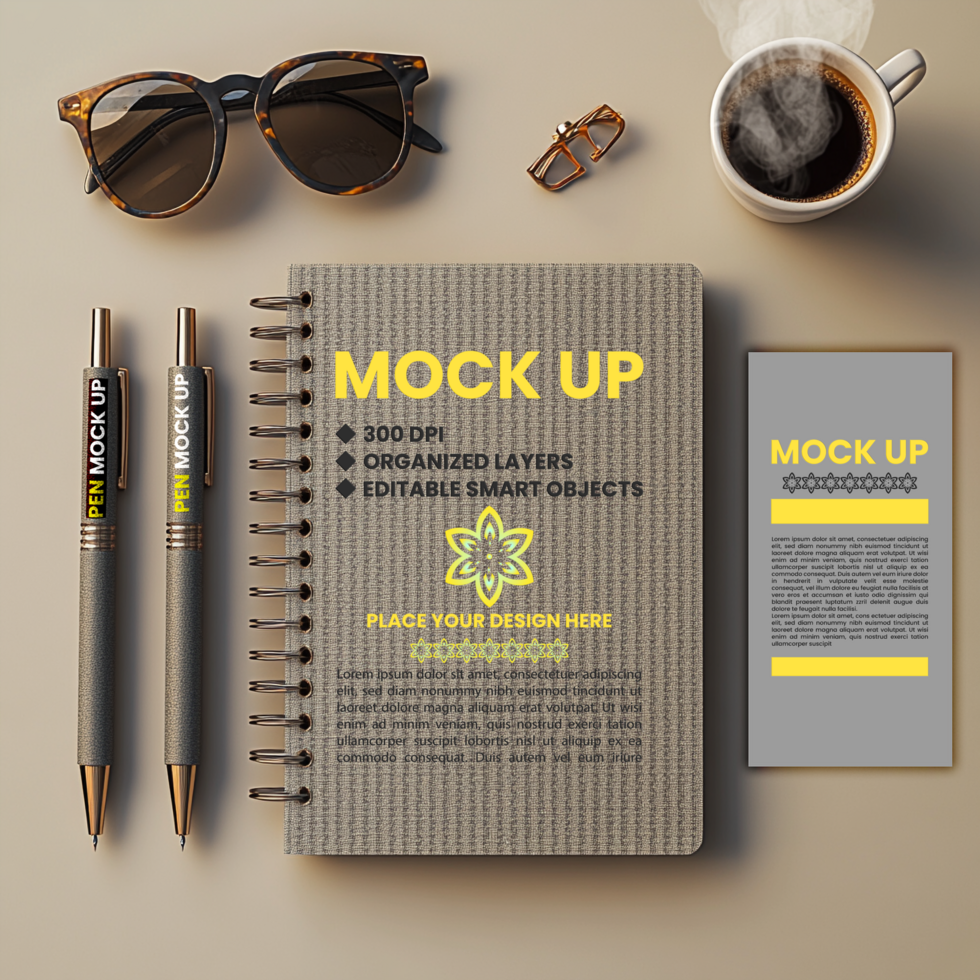 Spiral notebook cover and notepad mock up with binder spring note for corporate use psd