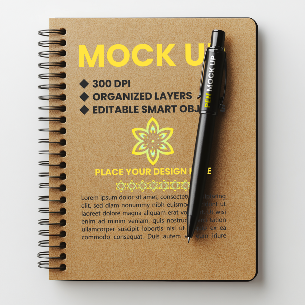 Corporate spiral notebook mock up with binder notepad spring diary and note paper psd