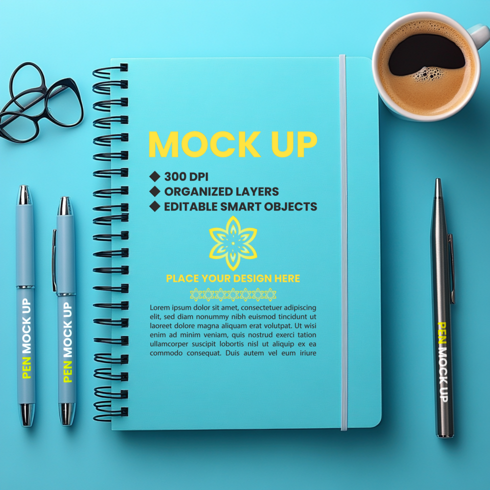 Spiral notebook mock up with corporate diary binder and spring notebook cover notepad psd