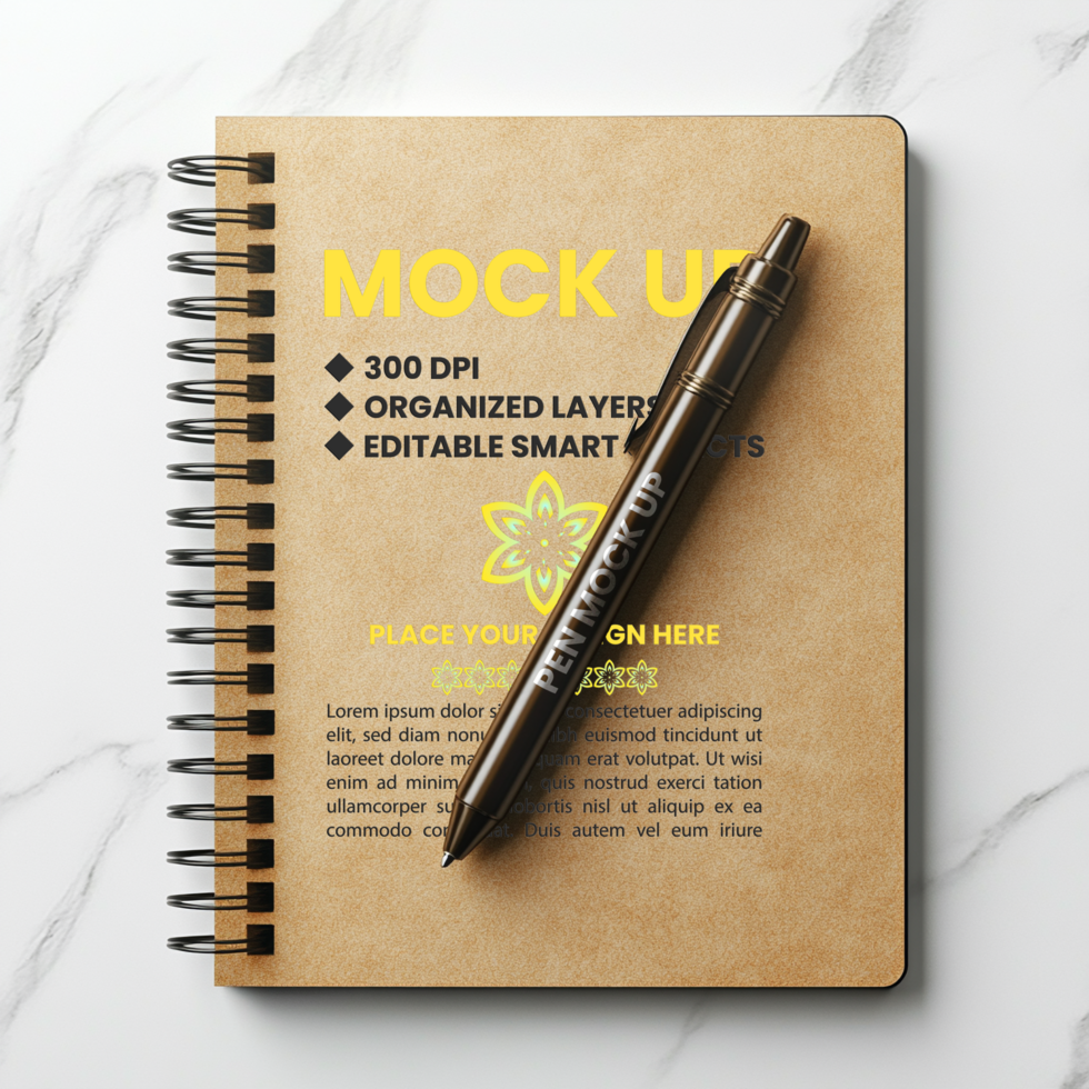 Spring notebook mock up with spiral paper notepad binder and corporate spiral diary psd