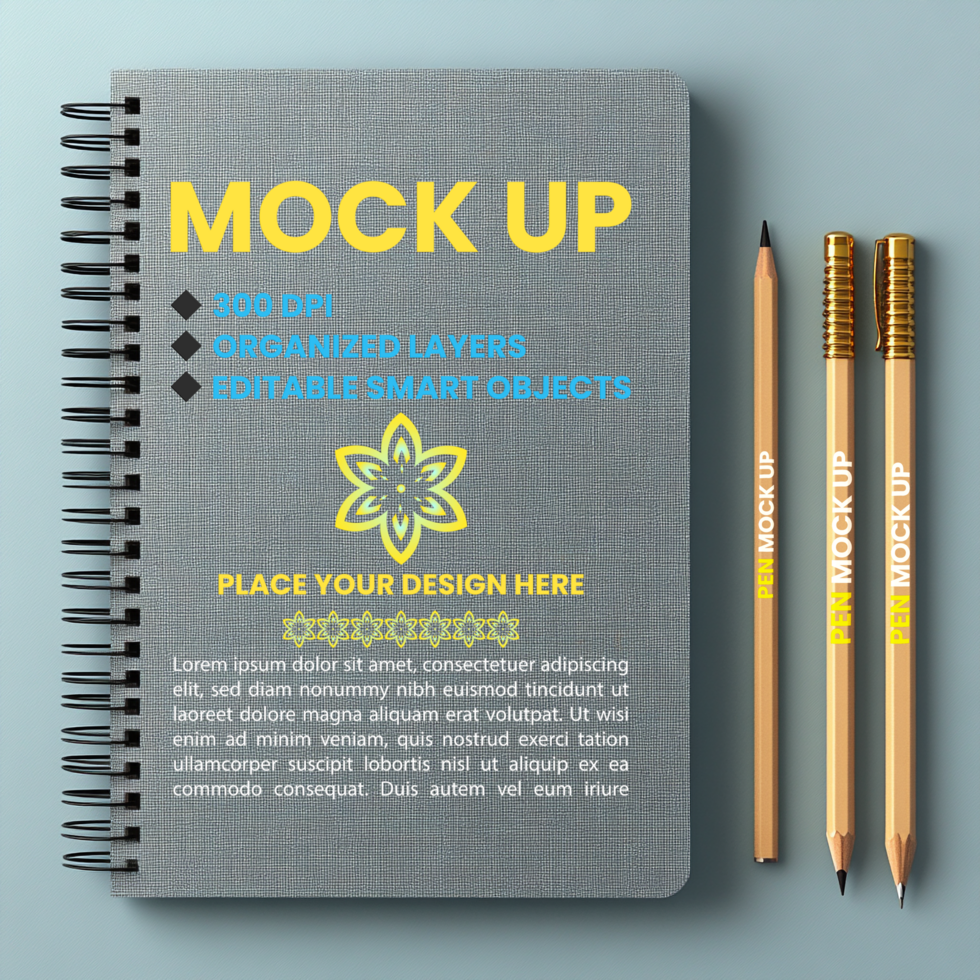 Spiral notebook binder mock up with spring notepad note paper and cover for corporate diary psd