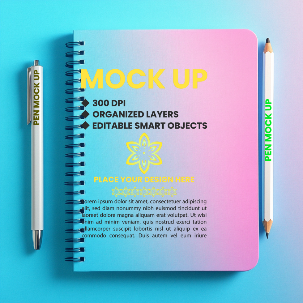 Notepad and spiral notebook mock up for corporate diary paper spring note binder usage psd