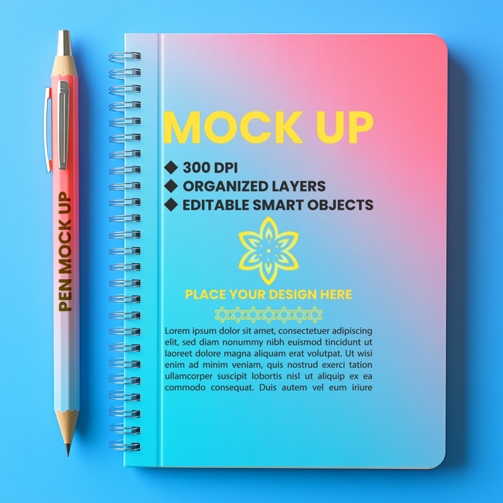 Binder spiral mock up with spring notebook and notepad for diary paper and corporate note psd