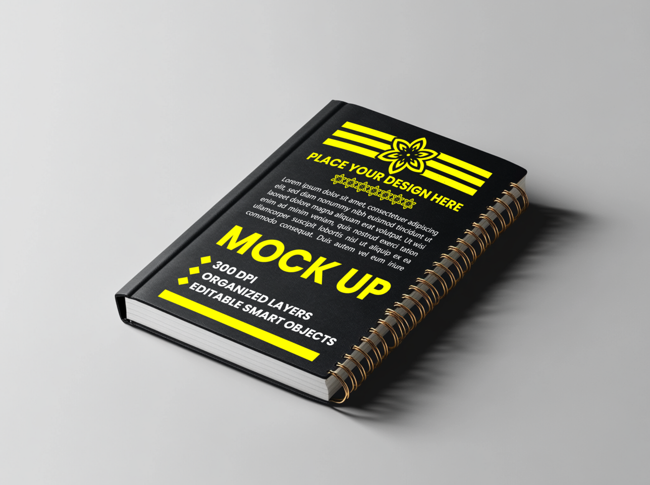 Corporate spiral notebook mock up with spring black cover binder and notepad paper note psd