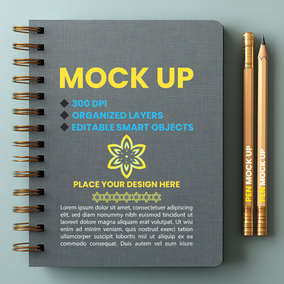 Spring notebook binder with notepad spiral notebook mock up for corporate paper use psd