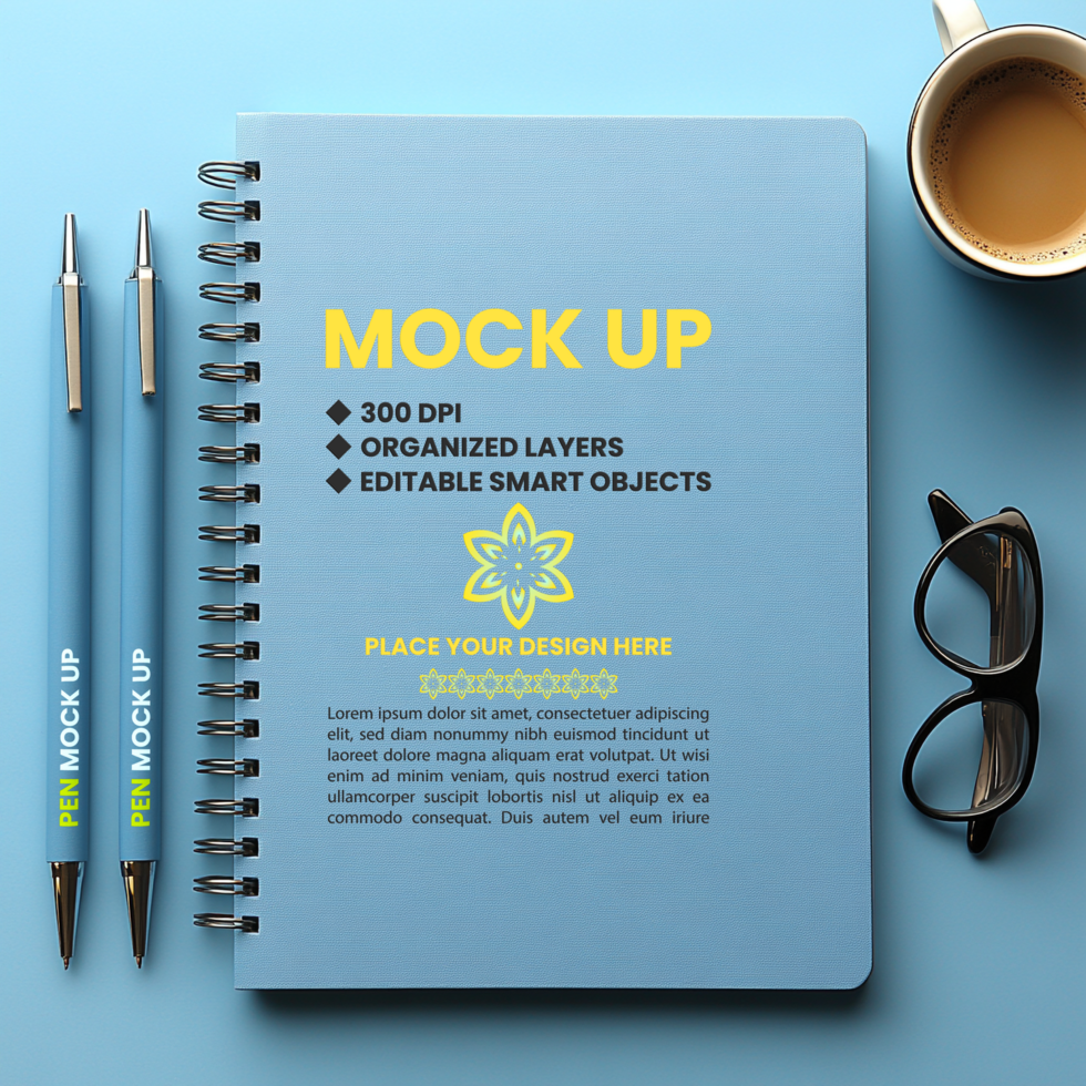 Corporate binder and spiral notebook cover mock up with spring notepad and diary note psd