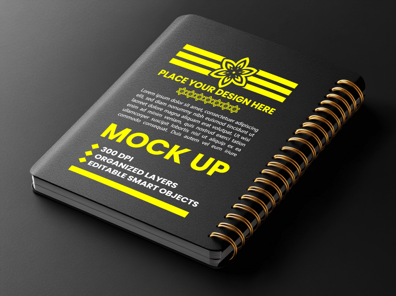 Spring notepad with spiral notebook and binder black cover mock up for paper and corporate diary psd