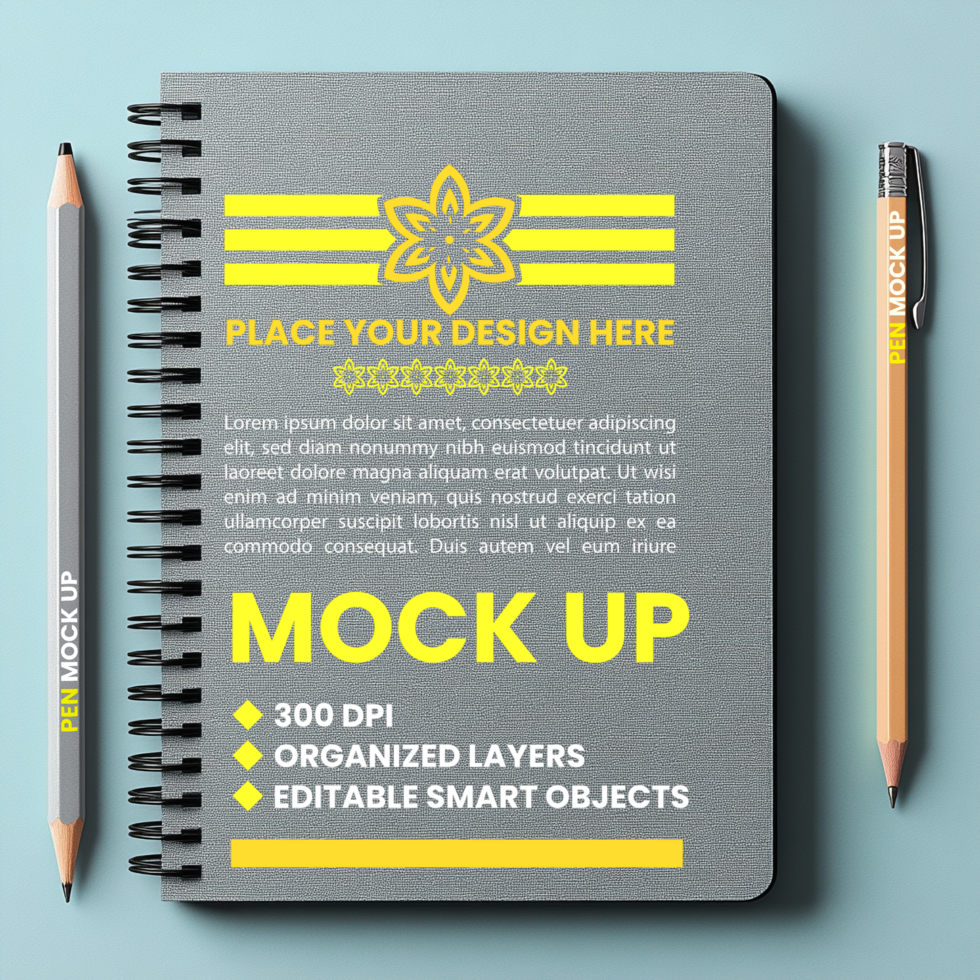 Spiral notepad and spring notebook binder mock up with paper diary gray cover corporate use psd