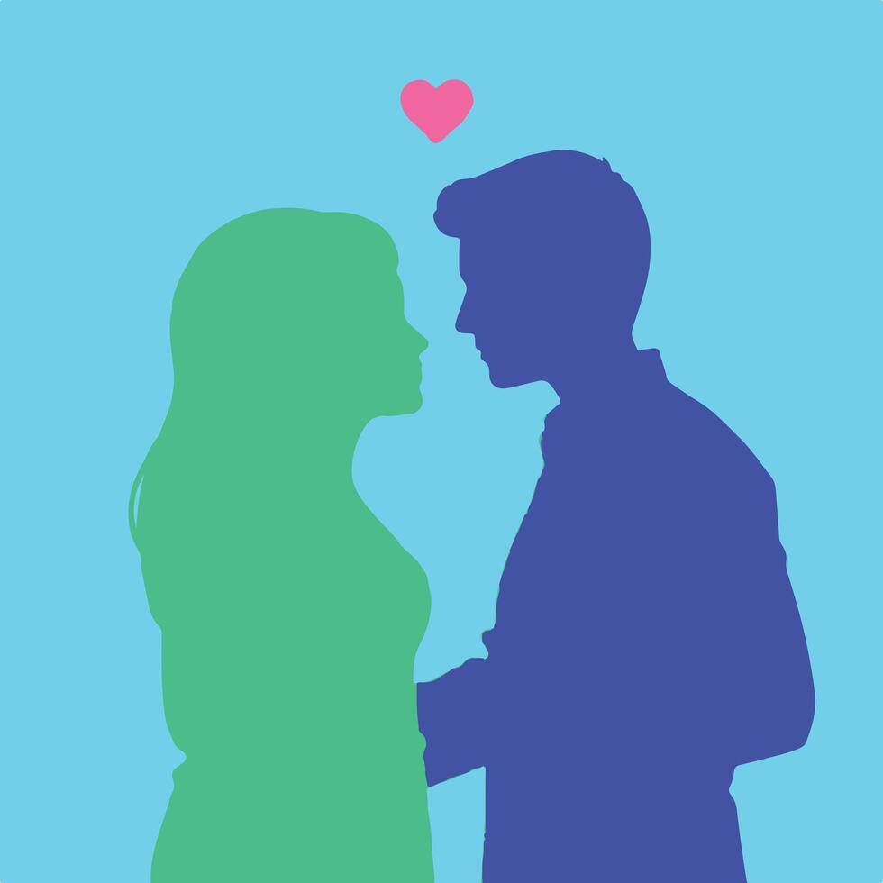 A silhouette of a man and woman standing in front of each other vector