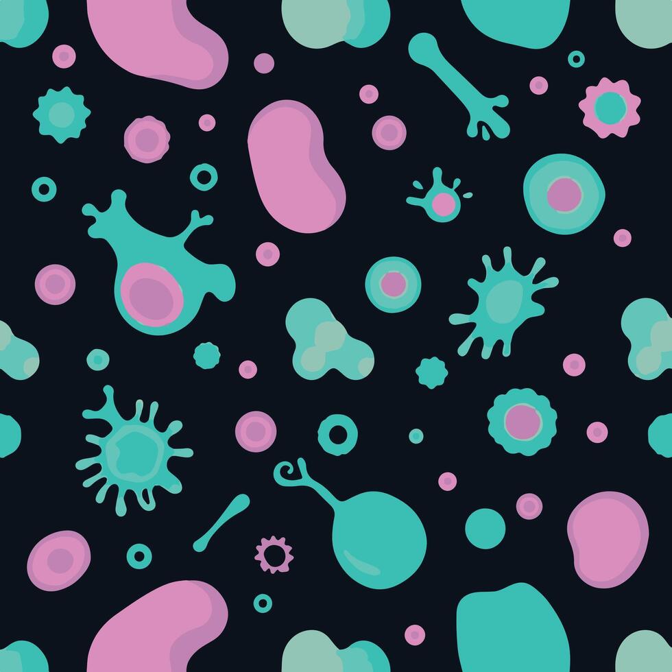 A pattern with pink and blue bacteria and viruses vector