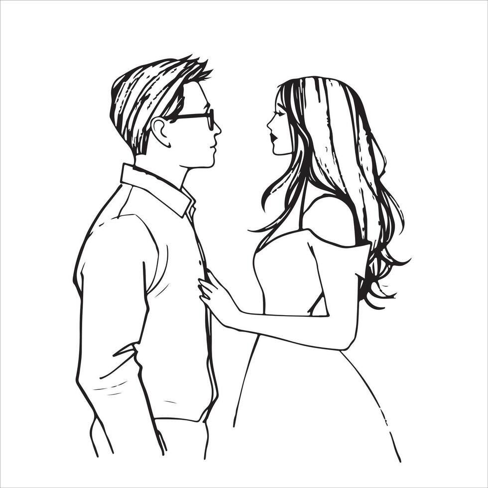 A man and woman are looking at each other in a drawing vector